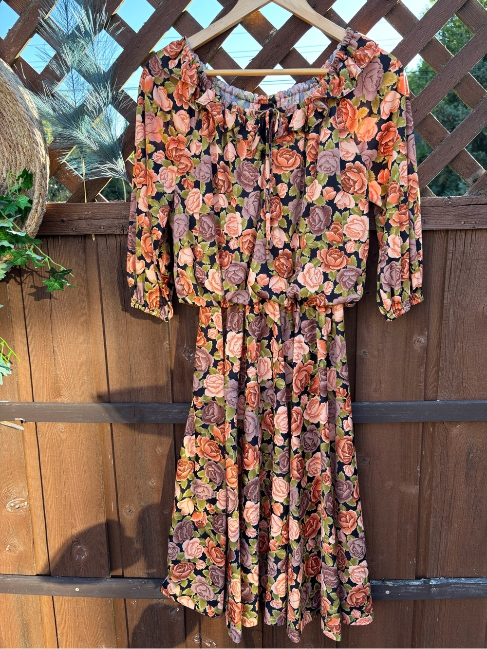 Dark Floral Midi Dress | Prairiecore | Size M